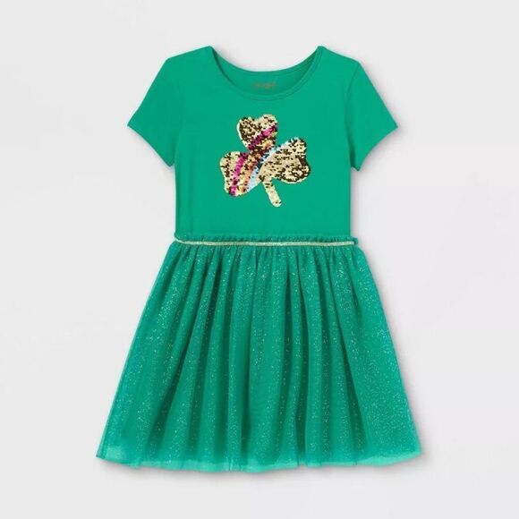 NWT Girls Cat & Jack Lucky Me Sequin Shamrock Tutu Dress - Sz XXL - Picture 1 of 2